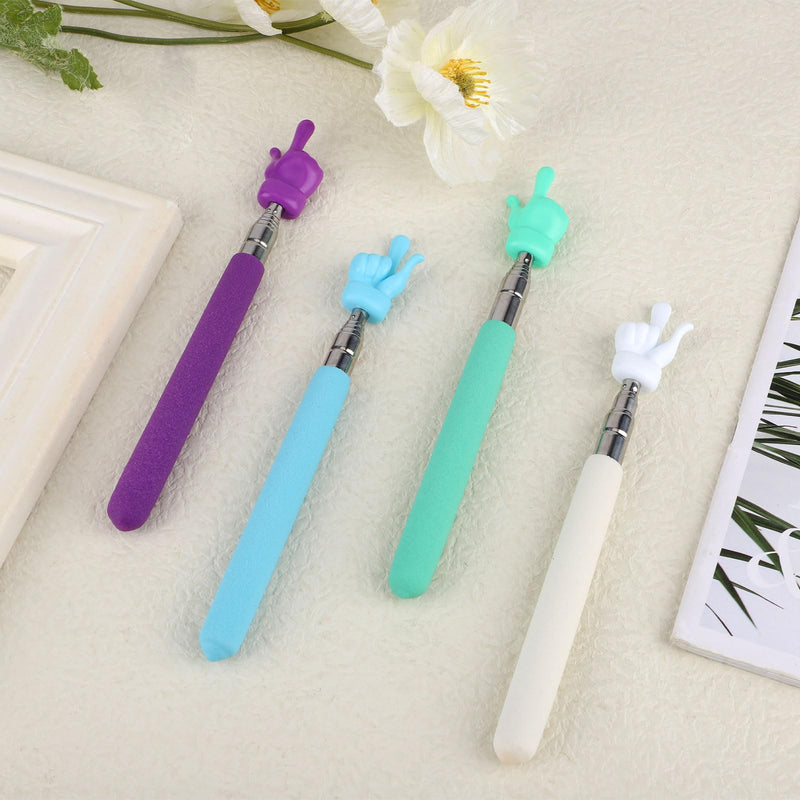 4pcs Telescopic Teachers Finger Pointer, Retractable Mini Hand Teaching Stick for Classroom Presentation Whiteboard Extendable Pointing Stick for Teachers Speakers (4 Colors)