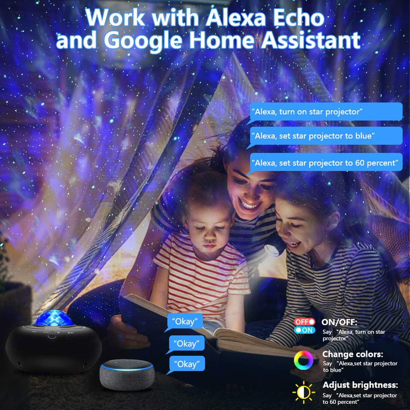 Star Projector, Smart Galaxy Projector Works with Alexa Google Assistant, Phone App Remote Control Night Light Projector with LED Nebula Galaxy Bluetooth Speaker Timer for Kids Adults Bedroom Decor black