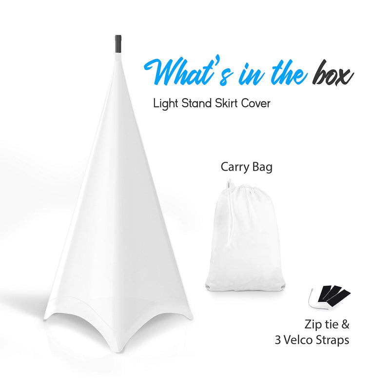 [AUSTRALIA] - Universal Lighting Tripod Stand Scrim - Triple Sided DJ Speaker / Light Stand Skirt Cover w/ Velcro Straps, Bag, Made from Stretchable Lycra Spandex, Fit Stands Up to 75” x 43” - Pyle PSCRIM3W (White) White 3-Sided 