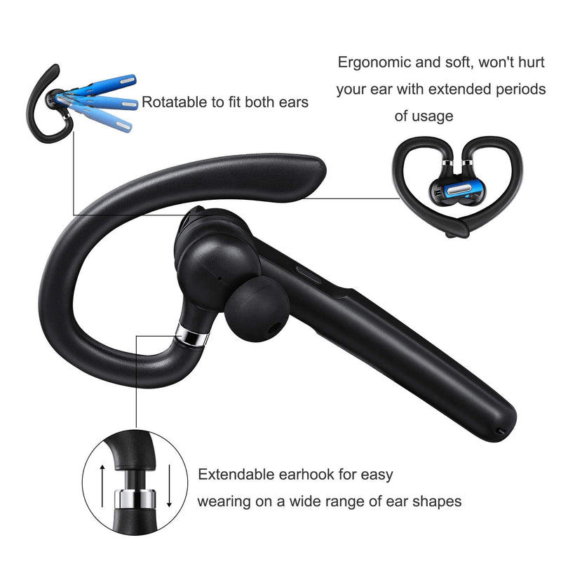 Bluetooth Headset, COMEXION Wireless Bluetooth Earpiece V5.0 Hands-Free Earphones with Stereo Noise Canceling Mic, Compatible iPhone Android Cell Phones Driving/Business/Office