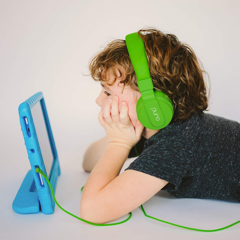 PuroBasic Volume Limiting Wired Headphones for Kids, Boys, Girls 2+ Foldable & Adjustable Headband w/Microphone, Compatible with iPad, iPhone, Android, PC & Mac – by Puro Sound Labs, Green