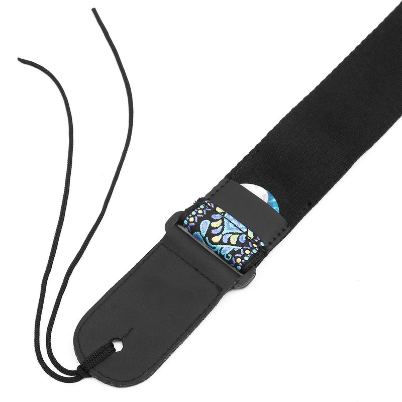 Guitar Strap, Anwenk Electric Guitar Strap Acoustic Strap Bass Strap 2"Jacquard Weave Hootenanny Style with Tie Pick Pocket Strap Locks 2 Picks,Genuine Leather Ends,Top Grade Material Blue