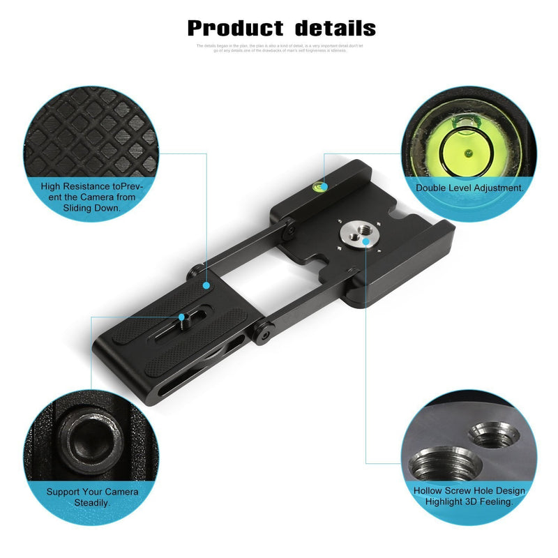 Universal Quick Release Plate, Aluminum Folding Z Flex Tilt Head Camera Bracket Tripod Ball Head with Spirit Level Slide Rail Tripod Stabilizer