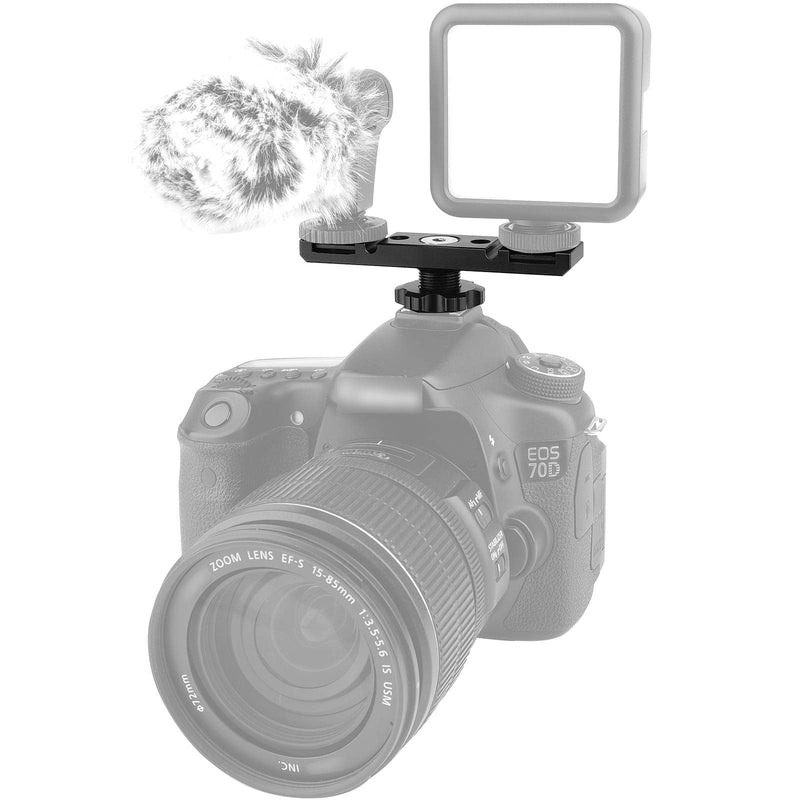 Dual Cold Shoe Mount Bracket,Chromlives Dual Hot Shoe Extension Bar,Cold Shoe Mount Plate Adapter,Aluminum Dual Shoe Extension Bracket with Cable Slot Bayonet for Microphone,Led Video Light,Monitors Dual Cold Shoe