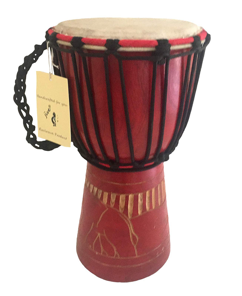 JIVE BRAND Djembe Drum Bongo Congo African Wood Drum Professional Quality With Heavy Base/Includes Drum Key Chain (12" High Carved) 12"
