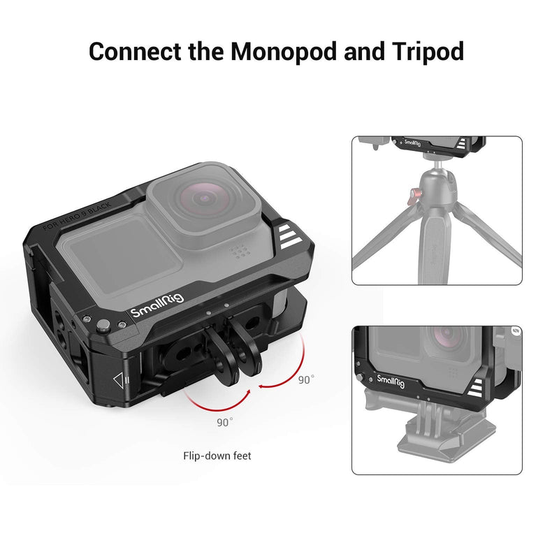 SmallRig Hero10 Cage / Hero9 Cage , Aluminum Video Cage with 2 Cold Shoe Mount for Mic and Led Light , Compatible with Max Lens Mod for GoPro Hero9/Hero10 Black 3084 middle