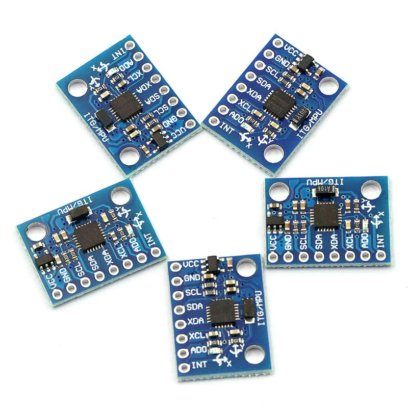 DaFuRui 5Pack GY-521 MPU-6050 Module 6 DOF 3 Axis Accelerometer Gyroscope Sensor Module 16 Bit AD Converter Data Output IIC I2C Compatible for Arduino