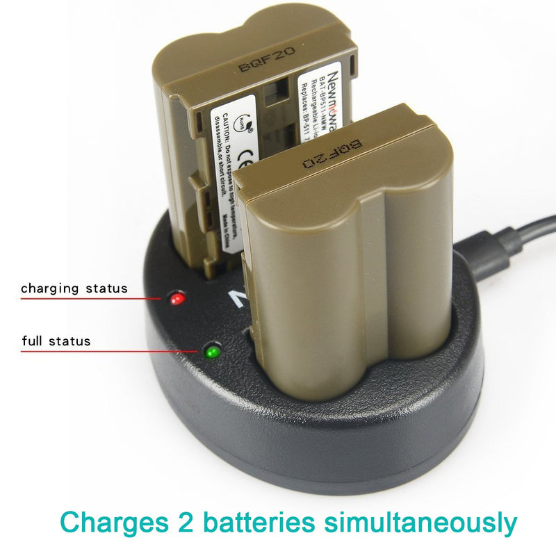 Newmowa BP-511 Replacement Battery(2-Pack) and Dual USB Charger for Canon EOS 5D, 50D, 40D, 20D, 30D, 10D, Digital Rebel, D60, 300D, D30