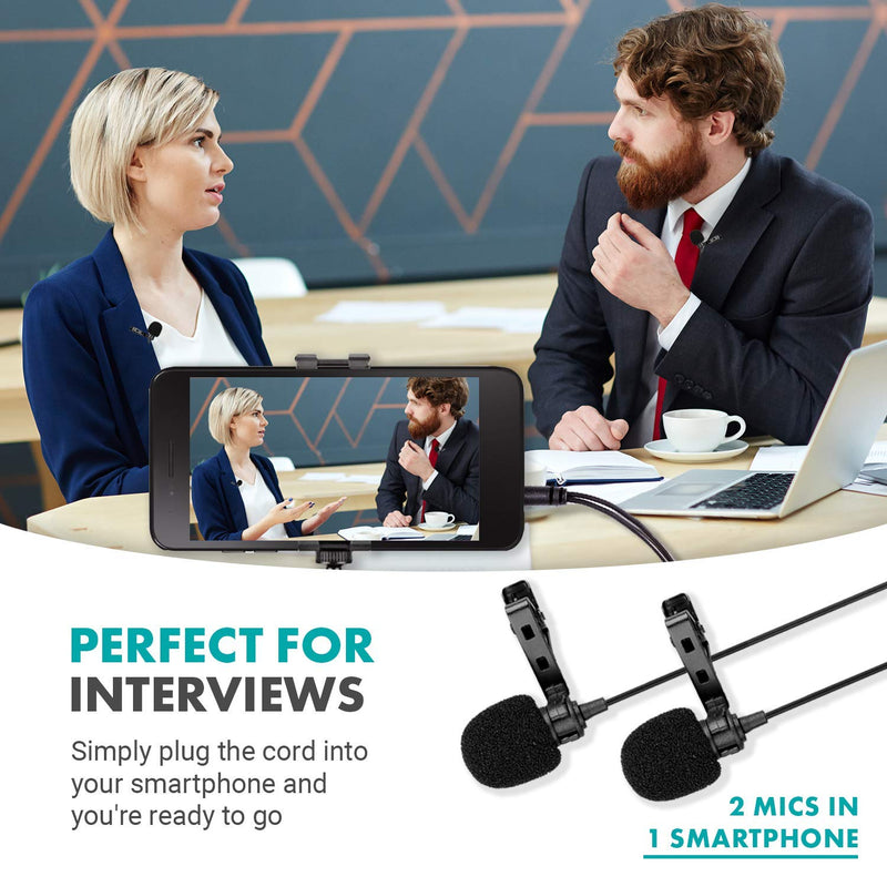 [AUSTRALIA] - Movo PM20 Dual Lavalier Microphone - Lapel Microphone Compatible with Apple iPhone, iPad, iPod Touch, Android and Windows Smartphones - Perfect Interview Microphone 