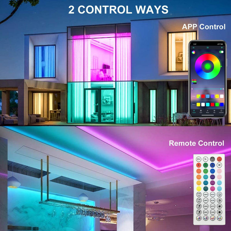 Zawino LED Strip Lights 40ft for Bedroom, Bluetooth RGB LED Light Strips with Remote, Music Synch, One Roll, 24V Dimmable Color Changing Tape with 5050 LED, Colored Strip Lighting for Home Decoration App Control 41ft