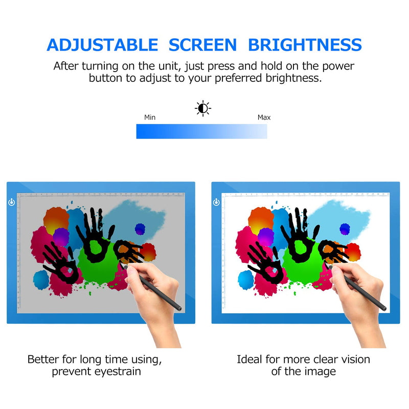 A4 Dimmable Brightness LED Artcraft Light Box Tracer Slim Light Pad Portable Tablet, ME456 USB Power Cable Copy Drawing Board Tracing Table for Artists Designing, Animation, Sketching (Blue) Blue