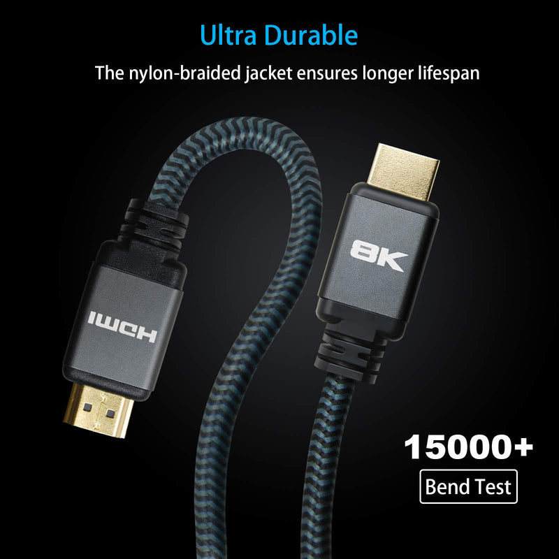 8K HDMI Cable, 3ft 5 Pack 48Gbps High Speed HDMI 2.1 Cable, Nylon Braided Supports 8K, 10K, 5K, 4K, 2K, Real 8K@60Hz, 4K@120Hz, HDCP 2.2, Dynamic HDR, eARC, HDMI 2.1 Cord for TV, Monitor (3ft 5 Pack) 3 Feet (5-Pack)