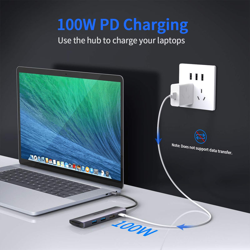 USB C Hub, WIMUUE 7 in 1 Aluminum Adapter Compatible with MacBook Pro/Air Thunderbolt 3 Multiport Dock for USB Type C Laptop with 2 USB 3.0 Ports, 100W Power Delivery, 4K HDMI, MicroSD, SD Card Reader