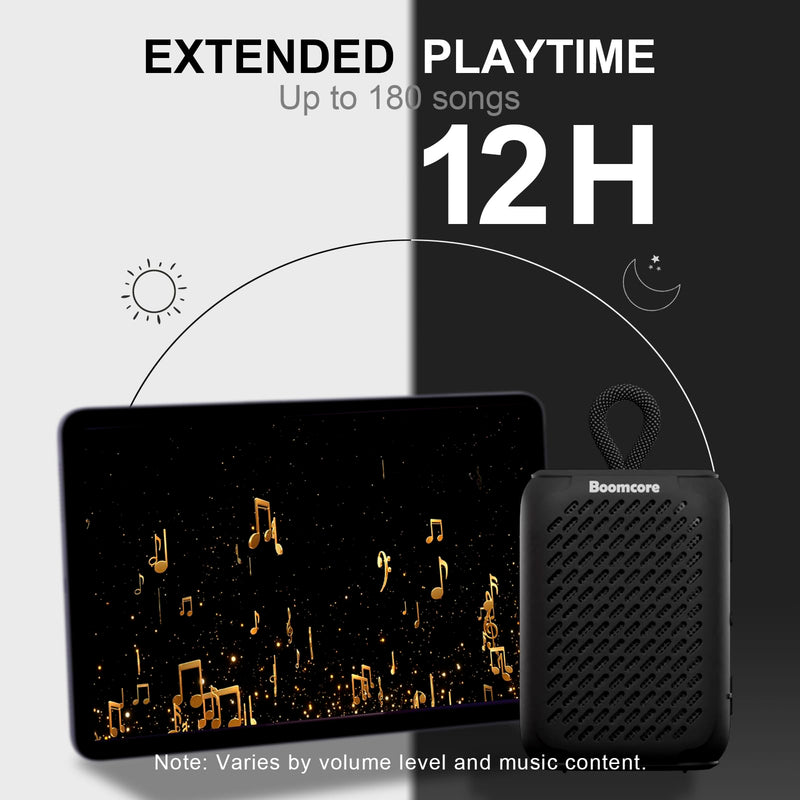 [AUSTRALIA] - Boomcore Ultra Portable Bluetooth Speaker with Clip, 12H Playtime, Compact Small Speaker with Big Sound, Punchy Bass, Wireless IPX7 Waterproof Speaker for Beach, Pool, Boat, Biking - Black 