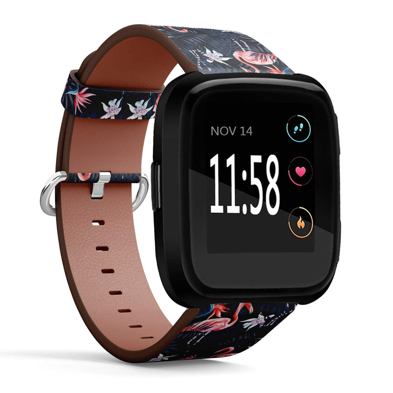 Compatible with Fitbit Versa/Versa 2 / Versa LITE/Leather Watch Wrist Band Strap Bracelet with Quick-Release Pins (Birds Pink Flamingo)