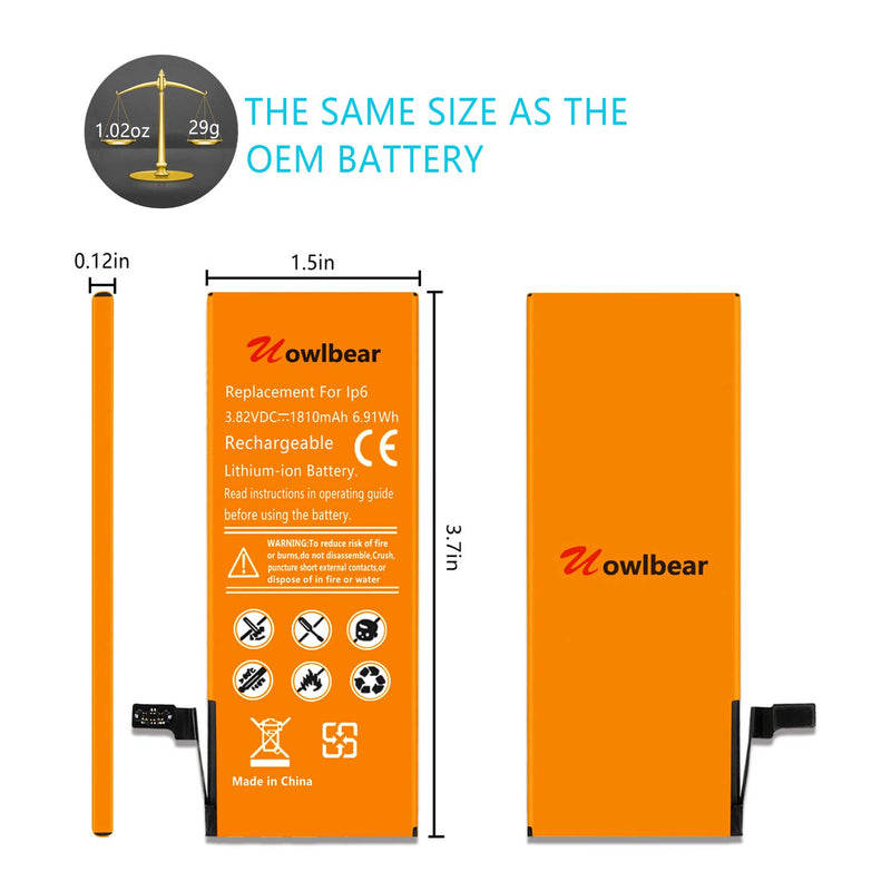 Uowlbear Replacement iPhone 6 Battery for iPhone 6 A1586 A1589 A1549 with Tools Kit -1810mAh 3 Year Warranty