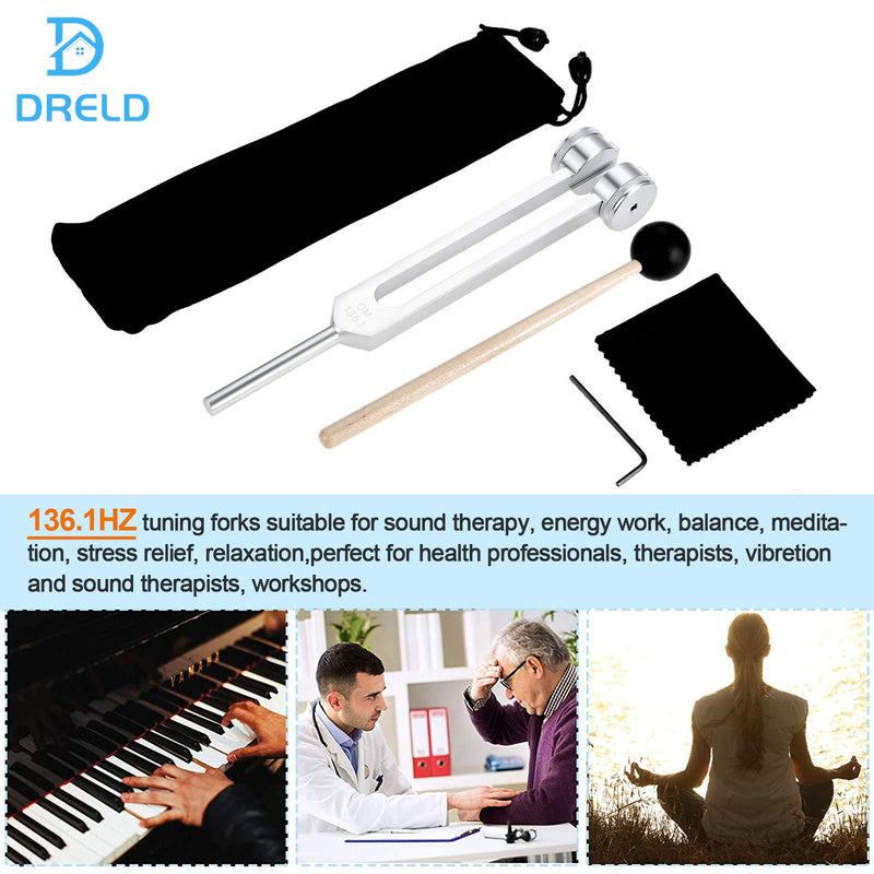 Dreld 136.1Hz Tuning Fork with Silicone Hammer and Bag for DNA Repair Healing, Sound therapy, Perfect Healing, Musical Instrument, Balancing, Healers, Vibration