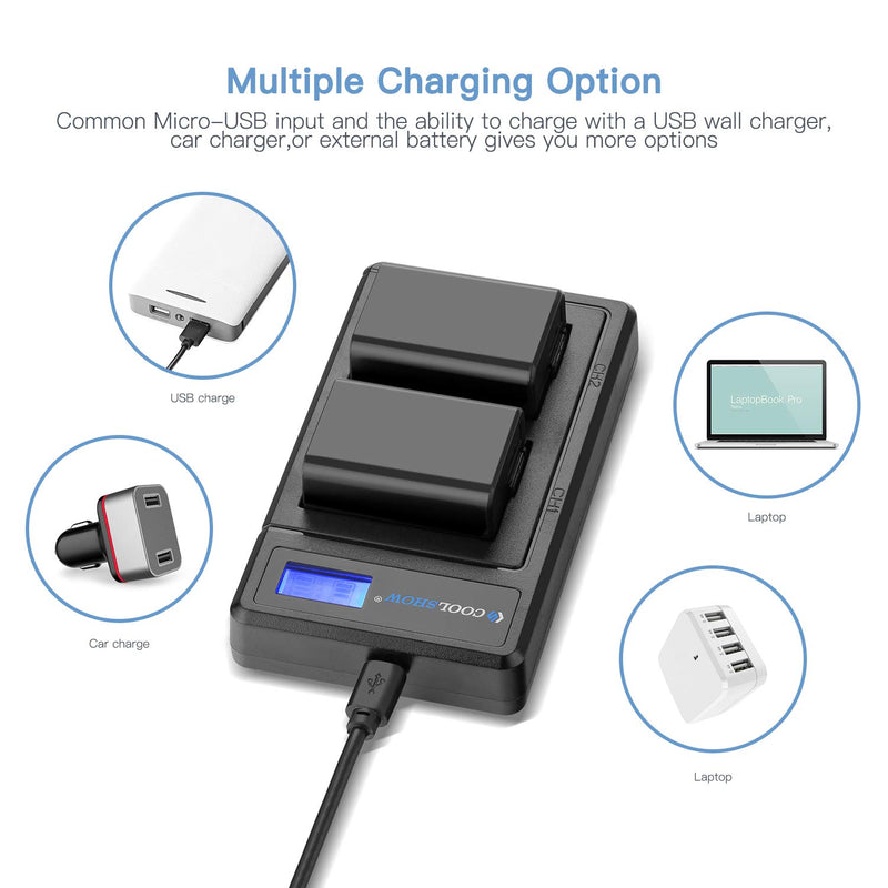 COOLSHOW NP-FW50 Battery Charger and 2 Packs NP FW50 Batteries for Sony A6500,A6400,A6300,A6000,A7,A7S,A7S2,A7II,A7RII,A7SII,A7R2,A55,A5100,RX10 Accessories and More