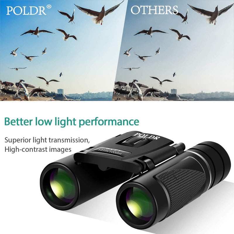 POLDR 8x21 Small Compact Lightweight Binoculars for Adults Kids Bird Watching Traveling Sightseeing.Mini Pocket Folding Binoculars for Concert Theater Opera Black