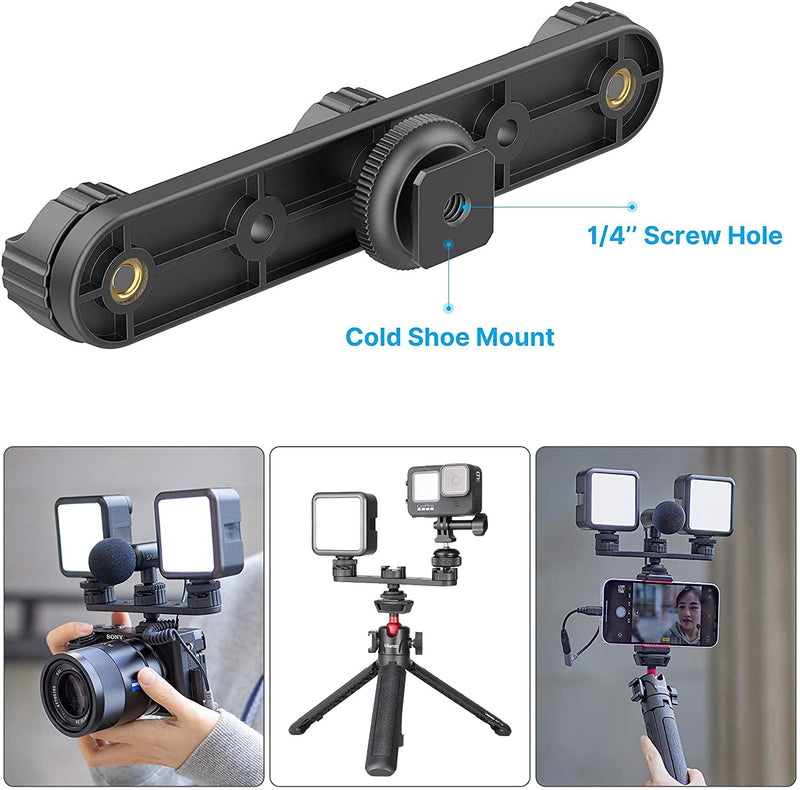 Camera Cold Shoe Extension Mount, PT-23 Triple Hot Shoe DSLR Plate Microphone LED Video Light Stand Gimbals Extendable Bar Vlog Accessories Kits for Gopro iPhone Sony Canon