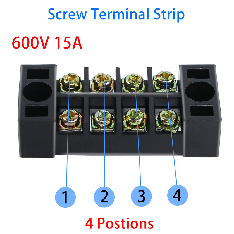 PNGKNYOCN 4 Positions Dual Rows 600V 15A Barrier Screw Terminal Strip Block with Cover TB-1504（8-Pack ）