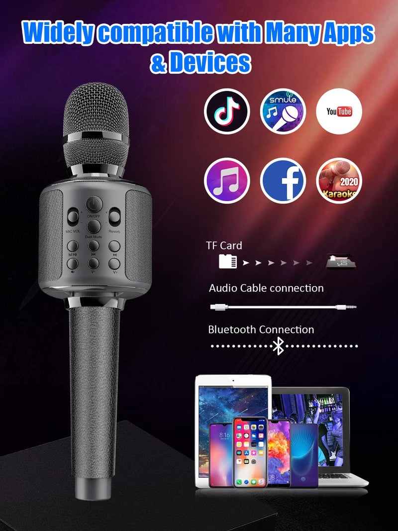 Karaoke Microphone Wireless Singing Machine with Bluetooth Speaker for Cell Phone/PC, Portable Handheld Mic Speaker Support Reverb/Duet Black