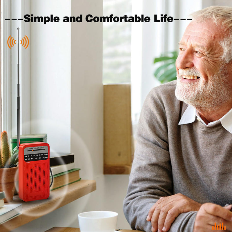 Portable Radio AM FM, Goodes Transistor Radio with Loud Speaker, Headphone Jack, 2AA Battery Operated Radio for Long Range Reception, Pocket Radio for Indoor, Outdoor and Emergency Use-Red New-Red