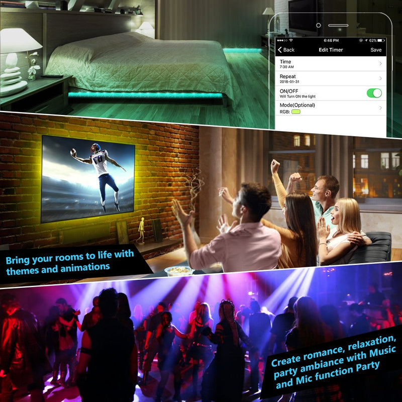 [AUSTRALIA] - Nexlux LED Strip Lights, WiFi Wireless Smart Phone Controlled 16.4ft Waterproof Light Strip LED Kit 5050 LED Lights,Working with Android and iOS System,Alexa, Google Assistant 
