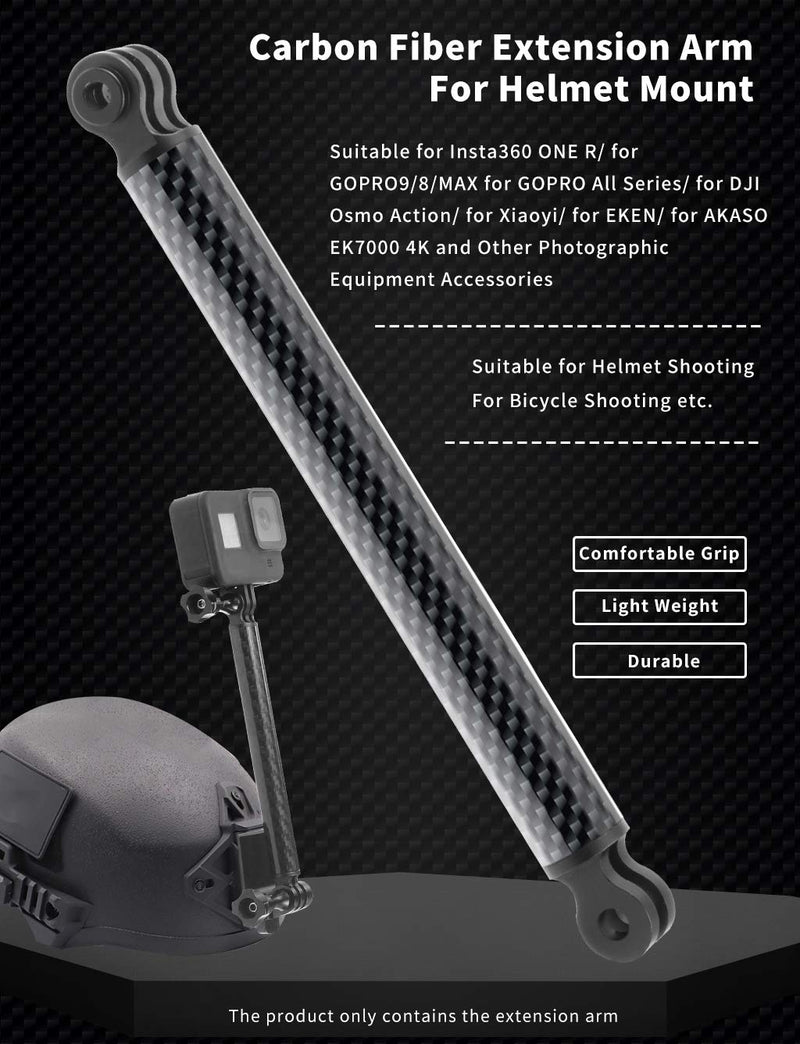 [AUSTRALIA] - FEICHAO Helmet Extension Arm Pole Mount Carbon Fiber Compatible with Gopro 9/MAX/8/7/6,Insta360 One R, DJI Osmo Action, EK7000 4K (98mm / 3.86in) 98mm / 3.86in 
