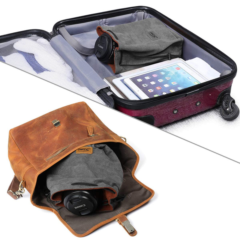 S-ZONE Soft Camera Bag DSLR Insert Handbag Drawstring Lens Case Compatible with Canon Nikon Sony Small Grey