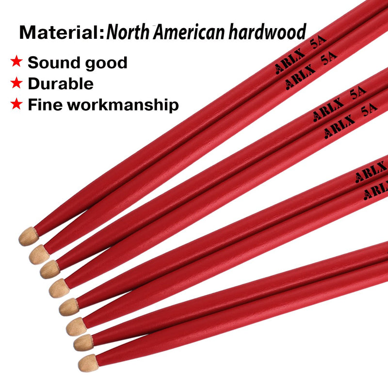Drum sticks 5a Wood Tip Drumsticks Classic 5A Drum stick 1 Pair Red (1 Pair Red)
