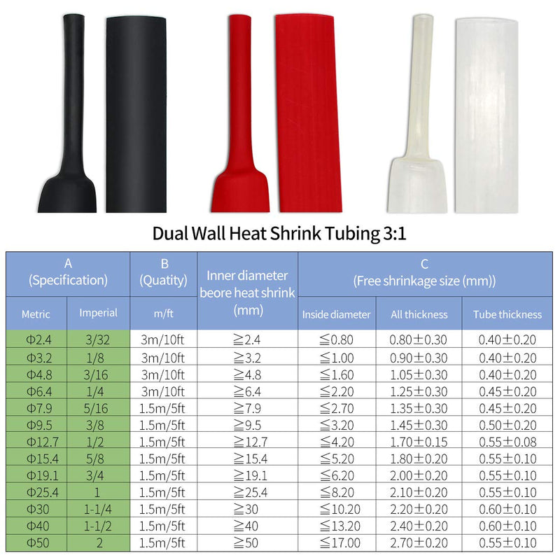 Purple-fox 3:1 Heat Shrink Tubing Adhesive-Lined Heat Shrinkable Tube Waterproof Insulation Sealing DIY Red (Dia 1/4"(6.4mm)) Dia 1/4"(6.4mm)