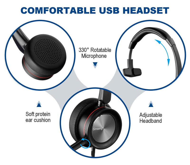 Sinseng Mono 3.5mm Cell Phone Headset, Corded Headphones with Microphone Noise Canceling for Laptop, PC headsets for iPhone Samsung Galaxy Huawei LG BlackBerry HTC iPad Tablets Podcast Skype SS890QD008 Monaural
