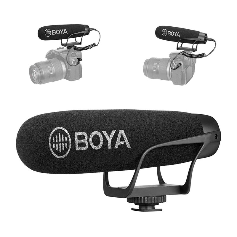 BOYA On Camera Shotgun Microphone Super-Cardioid Mic with TRS & TRRS Connectors Compatible with DSLR Camera Nikon Canon Camcorder iOS Android Smartphone Tablets PC Vlog YouTube Livestream