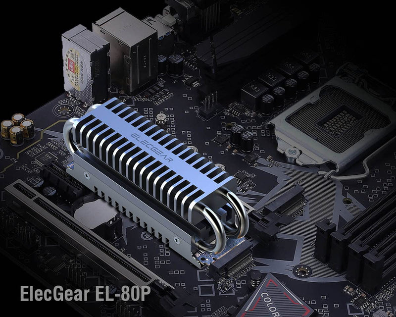 ElecGear M.2 2280 SSD Heatsink, EL-80P Heat Pipe + Double Deck Solid Aluminum Heat Sink Cooler for 80mm PCIe NVMe and SATA NGFF M2 SSD Internal Solid State Drive Memory, Thermal Pads Included