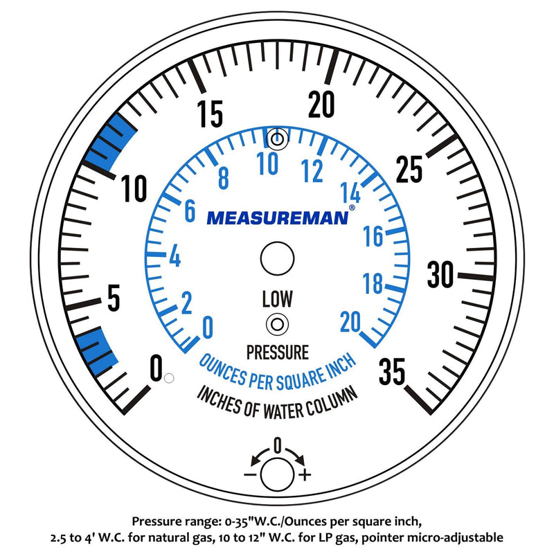 [AUSTRALIA] - MEASUREMAN Natural Gas or LP Gas Manifold Pressure Test Kit, 0-35"W.C, 1/4"NPT, 40" Length Hose 0-35inH2O Pressure Test Kit 