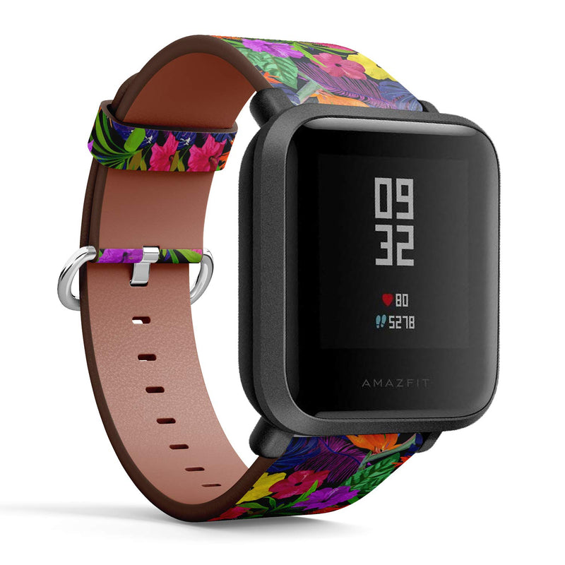 Compatible with Huami Amazfit Bip - Leather Watch Wrist Band Strap Bracelet with Quick-Release Pins (Floral Isolated)