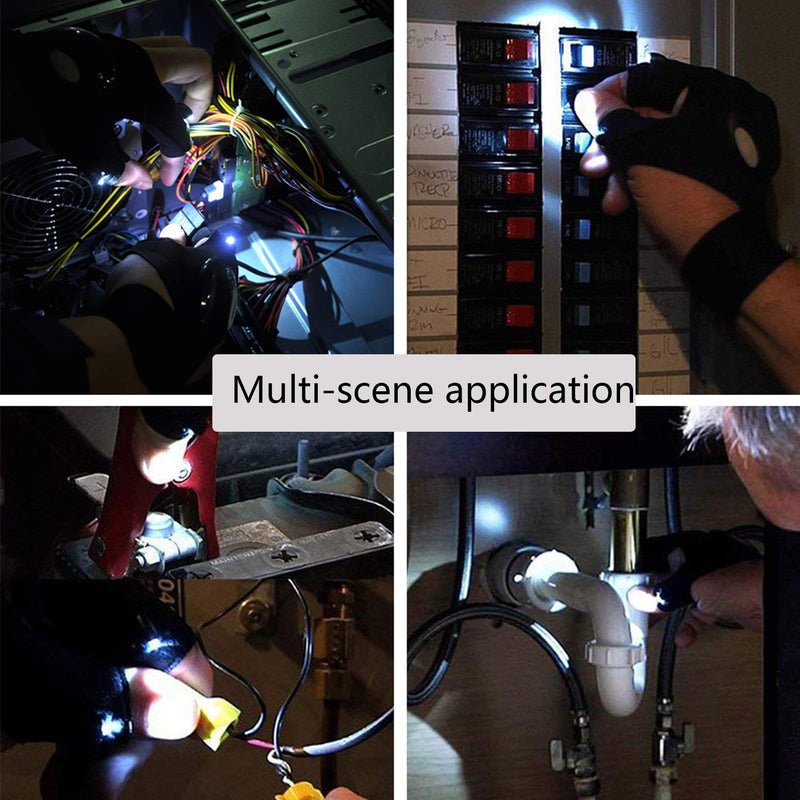 LED Flashlight Glove Gifts for Men Father Day Outdoor Fishing Gloves Dad Men Gifts with Stretchy Strap Screwdriver for Repairing Cars Night Running Fishing Camping Hiking in Dark Place A pair of black gloves