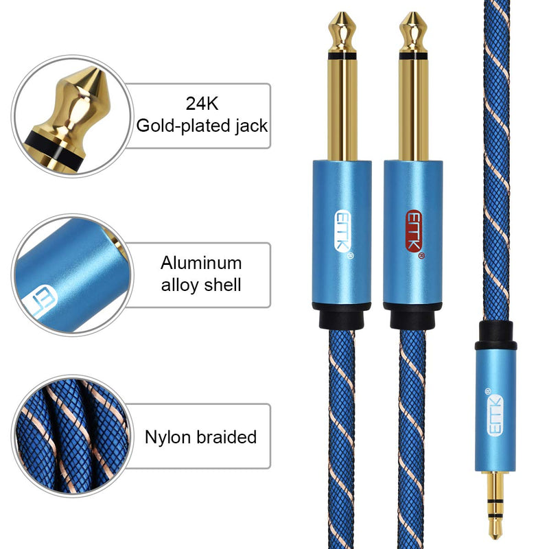 EMK 3.5mm 1/8" TRS to Dual 6.35mm 1/4" TS Mono Stereo Y-Cable Splitter Cord for iPhone, iPod, Computer Sound Cards, Mixer Audio Recorder,CD Players,Multimedia Speakers and Home Stereo Systems-6.6ft/2m 6.6Ft/2Meters
