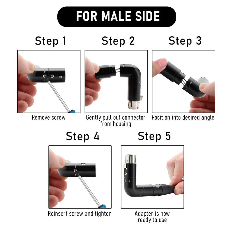 [AUSTRALIA] - Pair of XLR Angle Adapter Dual Male and Female | L-Shaped Connector Metal Adapter with 4 Adjustable Angle Positions 