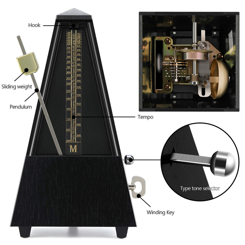 Donner Mechanical Metronome DPM-1 For Musician Guitar Piano Drum Violin Track Beat And Tempo Black