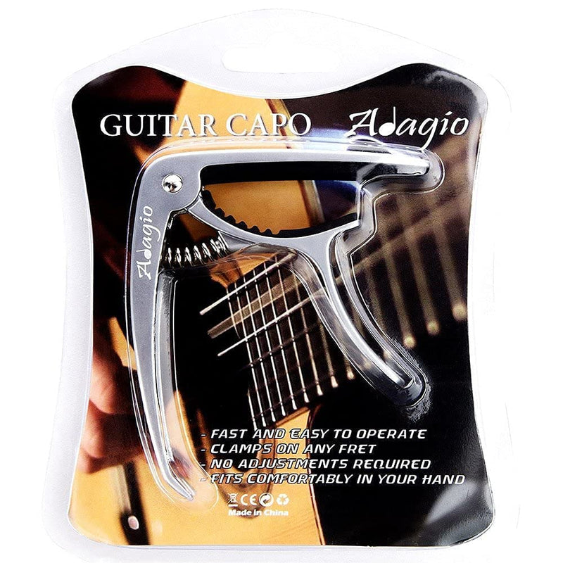 Adagio PRO DELUXE CAPO Suitable For Acoustic & Electric Guitars With Quick Release And Peg Puller In Silver RRP £10.99 - Retail Packed