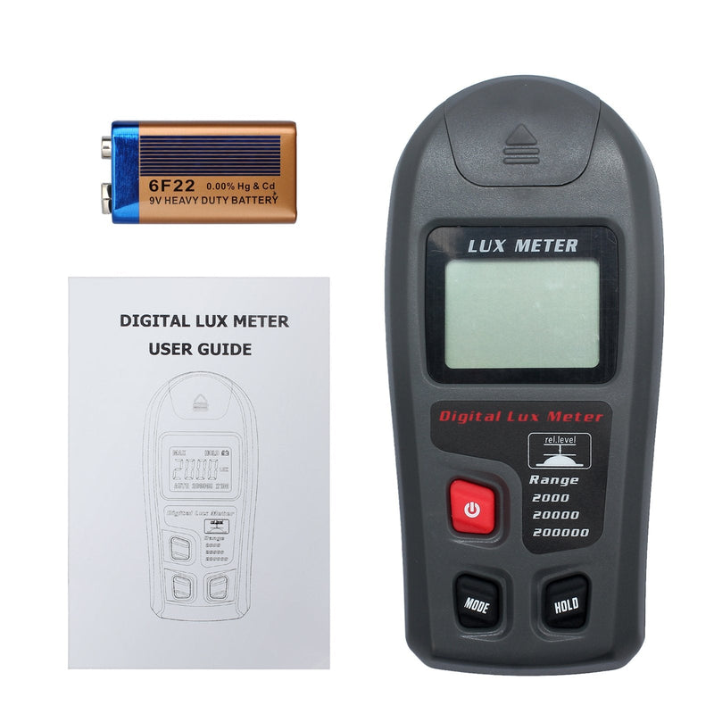 Proster Digital Luxmeters Illuminance Light Meter Luminometers Lux Light Meter Photometers High Accuracy ±4% Lux Meter with LCD Display Range 0.1-200000 Lux/0.01-20000 Fc