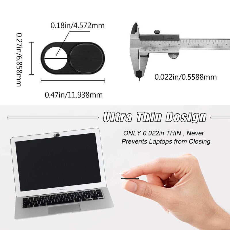 Elimoons Ultra-Thin Webcam Cover Slide Metal Laptop Camera Cover Sticker Blocker for Laptop Apple MacBook iMac iPad Cell Phone Tablet Echo Show Anti Spy Privacy Gloss Black