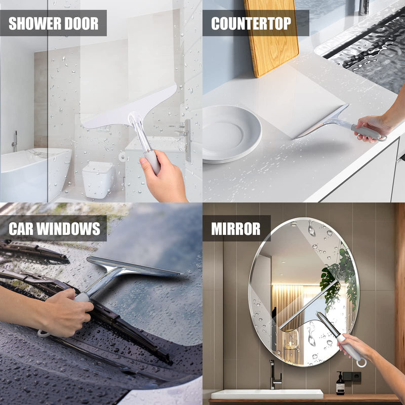 Shower Squeegee for Shower Glass Door Bathroom Tile and Mirror, Streak-Free Rubber Squeegee Wiper Cleaning Tools 1pcs With Hook