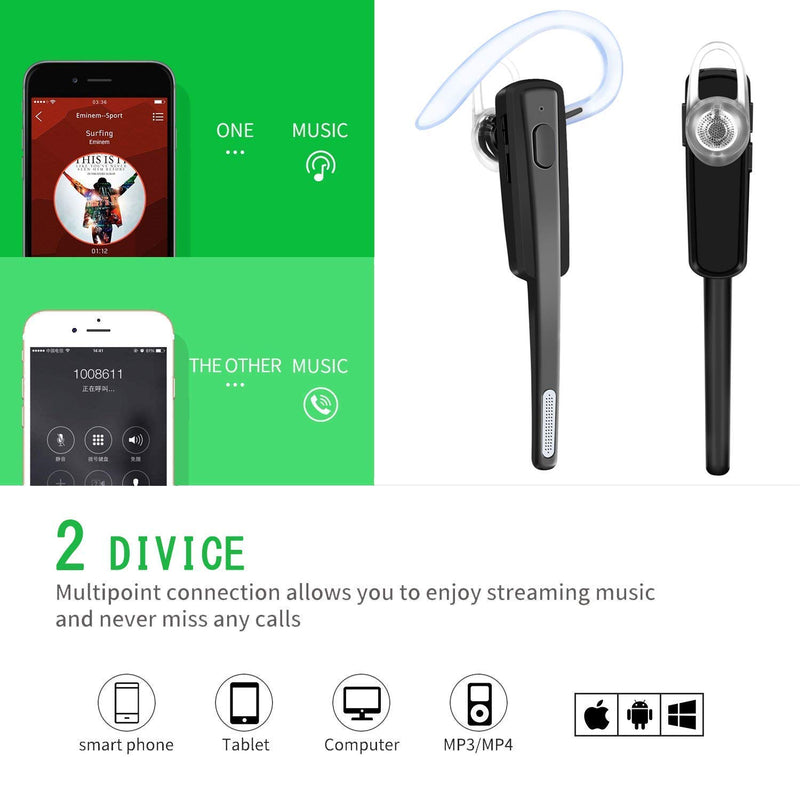 Bluetooth Headset, COMEXION Wireless Business Earpiece V4.1 Lightweight Noisy Suppression Bluetooth Earphone with Microphone for Phone/Laptop/Car (Black+Case) Black+Case