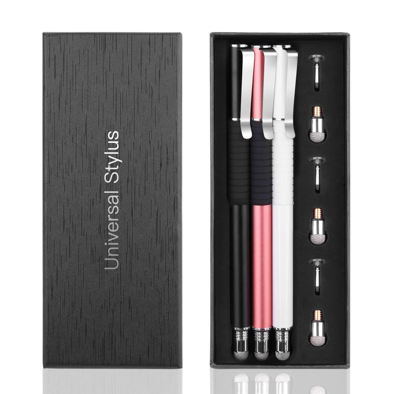 Waysse 3 Stylus Pens for Touch Screens, Capacitive Pen High Sensitivity & Fine Point, Universal Stylus with Clear Disc for iPhone X/8/8plus iPad/iPad Pro/iPad Mini and All Capacitive Touch Screens Black/White/Rose Gold