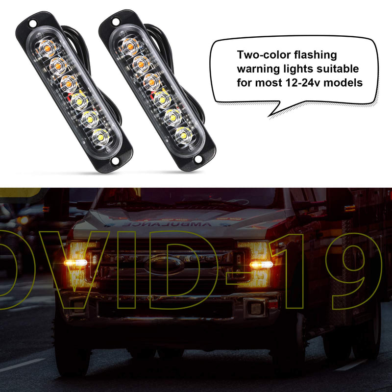 LED Amber Strobe Lights Vehicle Emergency Strobe Lights for Trucks LED Flashing Car Lights Windshield Lights Bars Hazard Shiny Mount Strobe Lights with Pads Screws for off Road Car (6 Pieces) 6