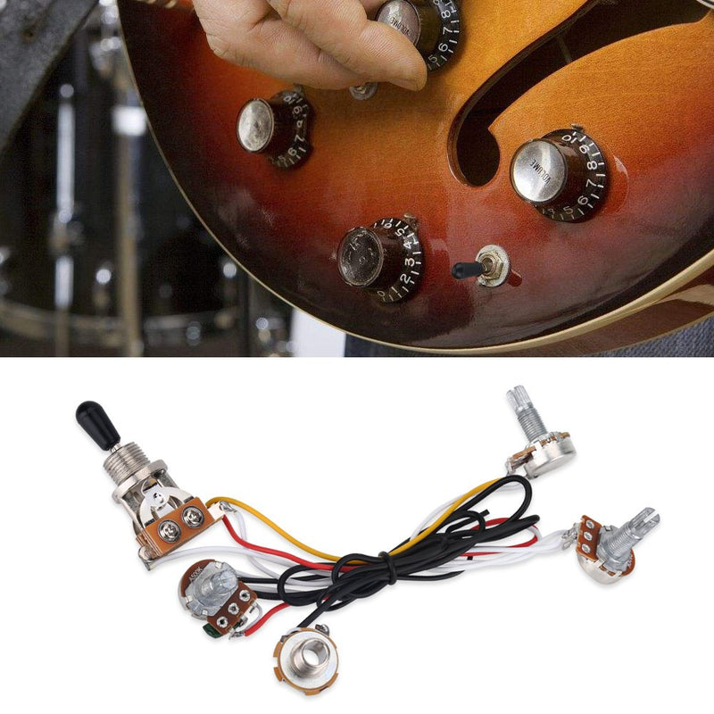 3 Way Switch Wiring Harness Kit, 2 Volume 1 Tone 1 Jack 500K Pots for Electirc Guitar Bass