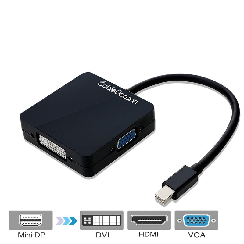 CableDeconn Mini Displayport (Thunderbolt Port Compatible) to HDMI DVI VGA 3 in 1 Adapter Cable Converter